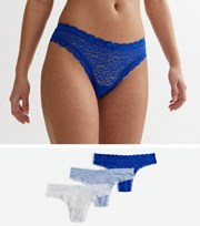 New Look 3 Pack Blue and White Animal Lace Leg Thongs